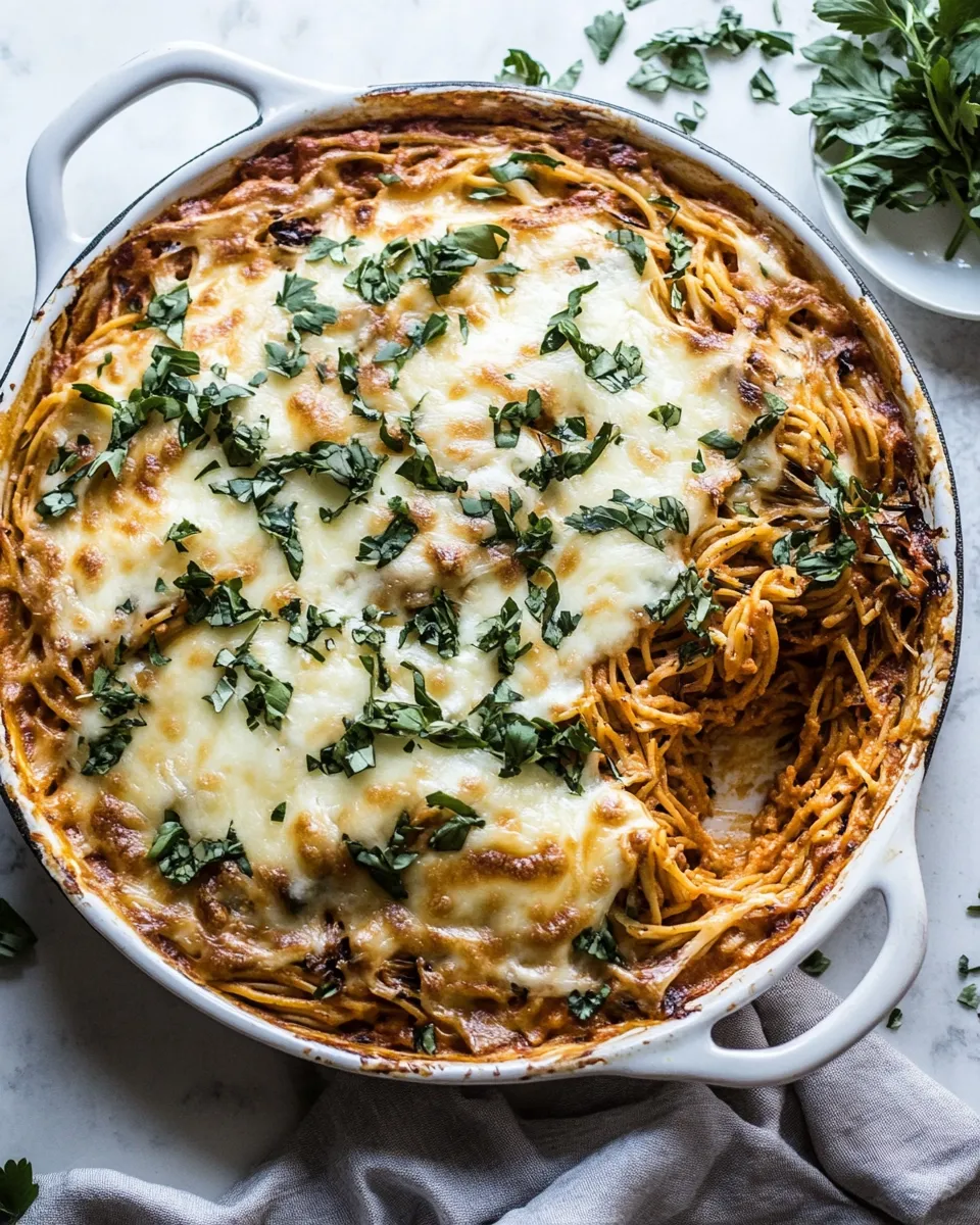 Amazing One-Pan Cheesy Spaghetti Pie. photo