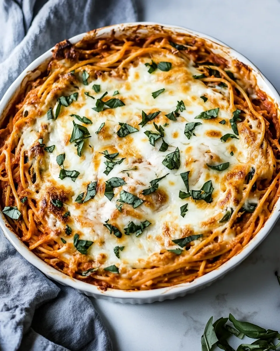 Perfect One-Pan Cheesy Spaghetti Pie. recipe image
