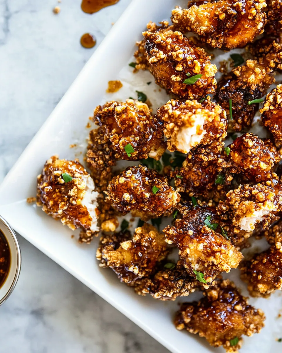 Quick Oven Fried Southern Hot Honey Popcorn Chicken. recipe image