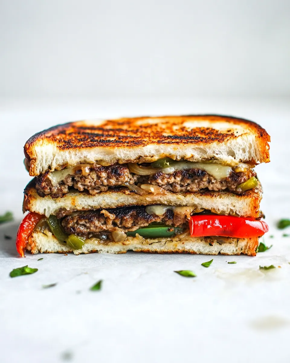 Homemade Patty Melt with Caramelized Red Pepper, Jalapeno and Onion photo