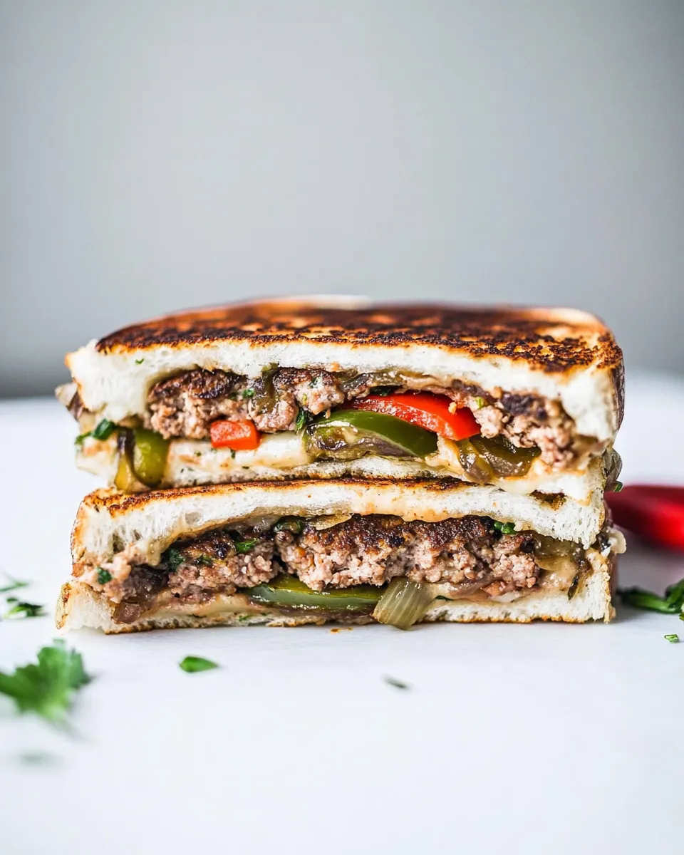 Classic Patty Melt with Caramelized Red Pepper, Jalapeno and Onion image
