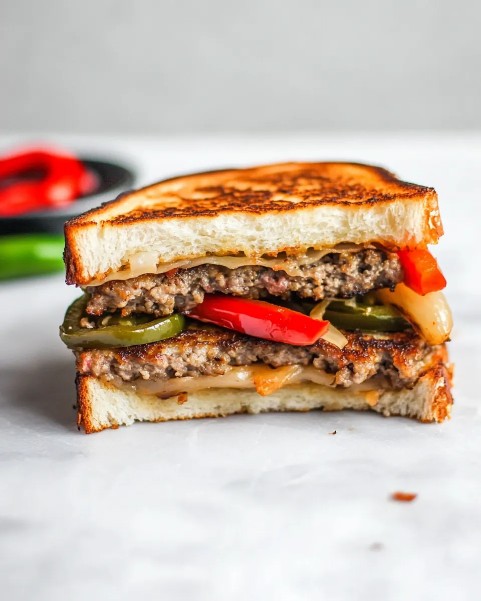 Easy Patty Melt with Caramelized Red Pepper, Jalapeno and Onion recipe photo