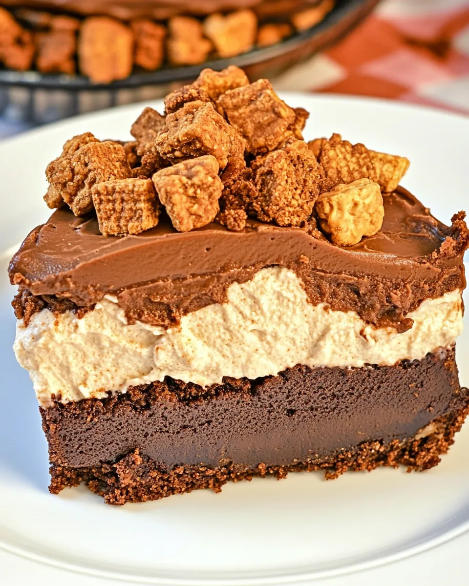 Delicious Peanut Butter Crunch Brownie Mousse Pie image