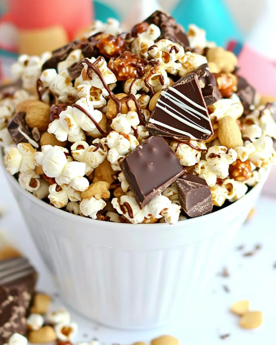 Easy Peanut Butter and Chocolate Popcorn Crunch Mix recipe photo