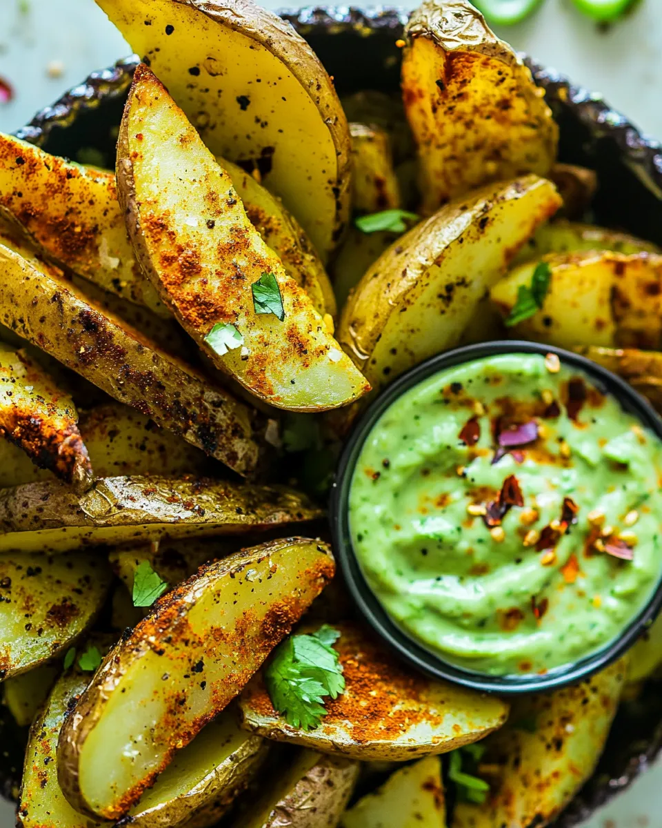 Easy Perfect Baked Potato Wedges with Avocado Crema recipe photo