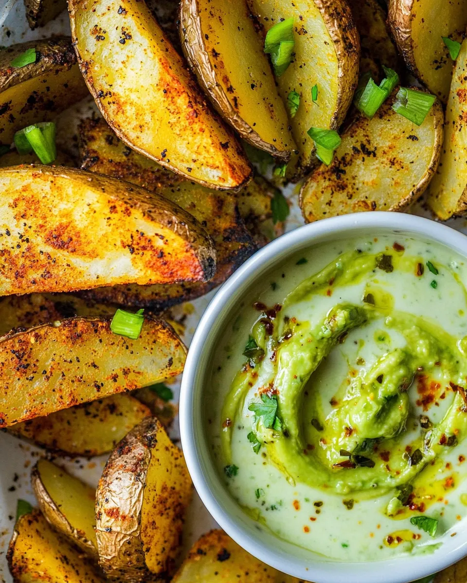 Delicious Perfect Baked Potato Wedges with Avocado Crema shot