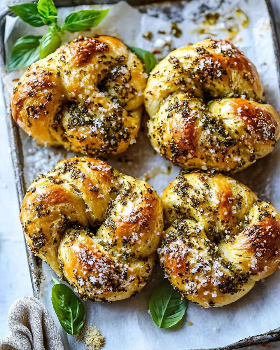 Tasty Pesto Garlic Butter Soft Pretzel Knots. photo