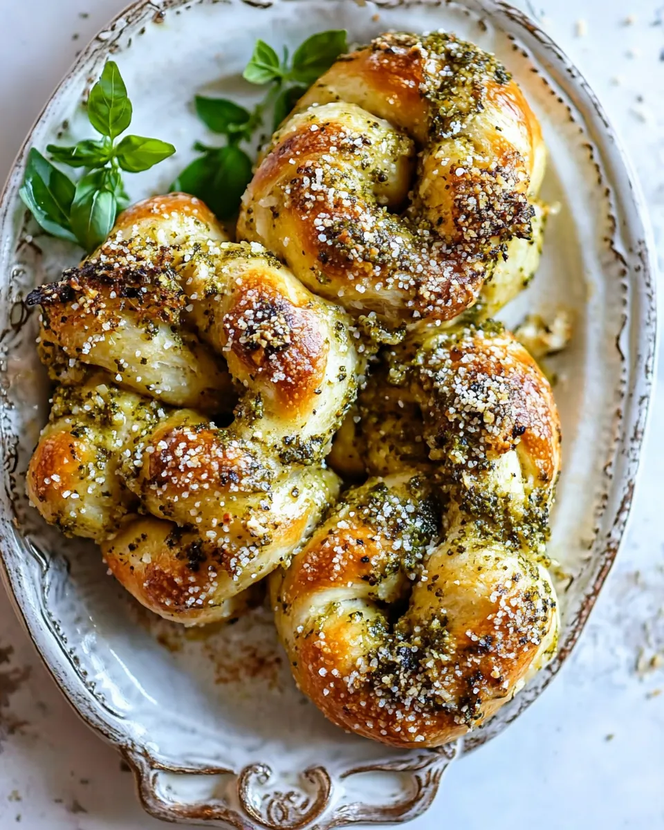 Simple Pesto Garlic Butter Soft Pretzel Knots. photo