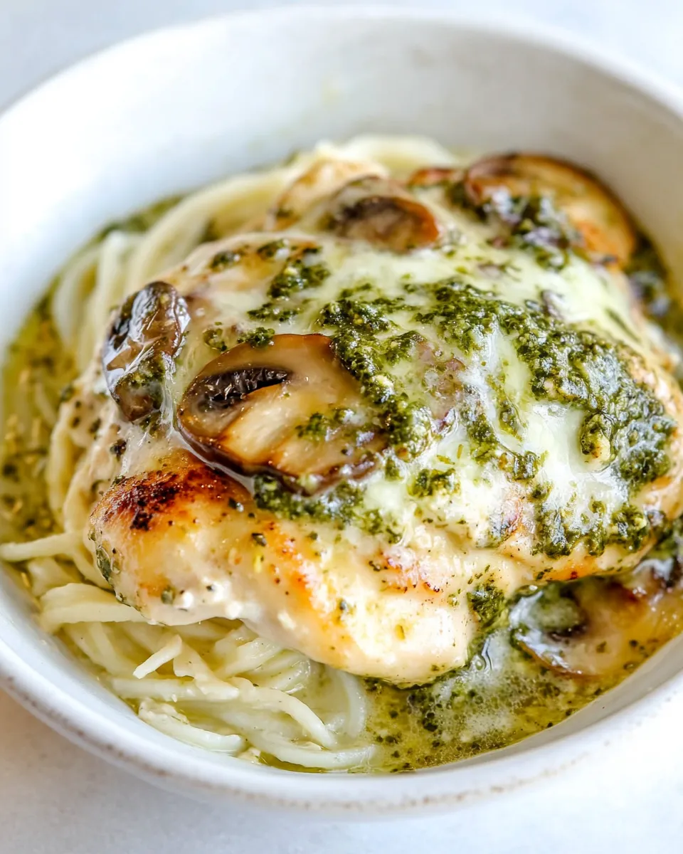 Delicious Pesto Mushroom Chicken shot