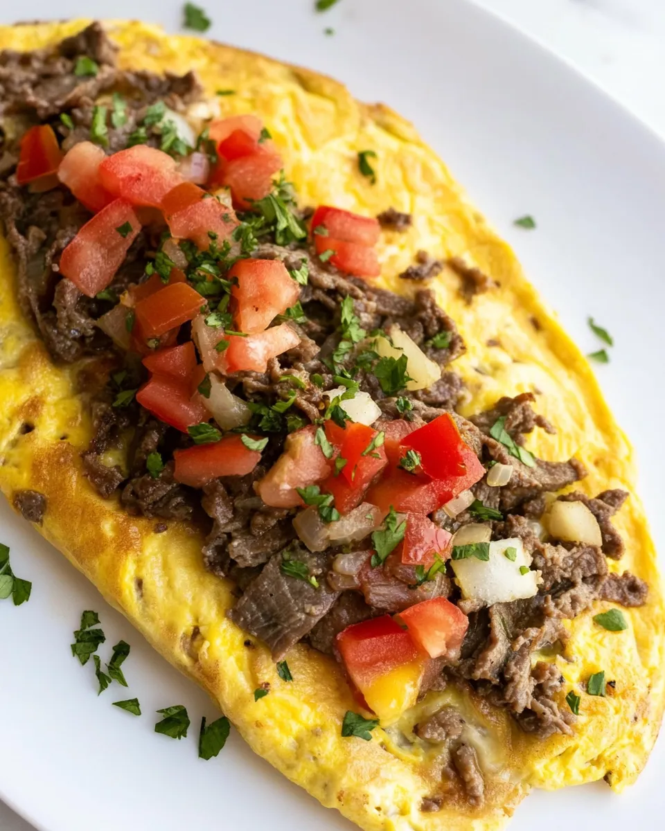 Savory Philly Cheesesteak Omelette image