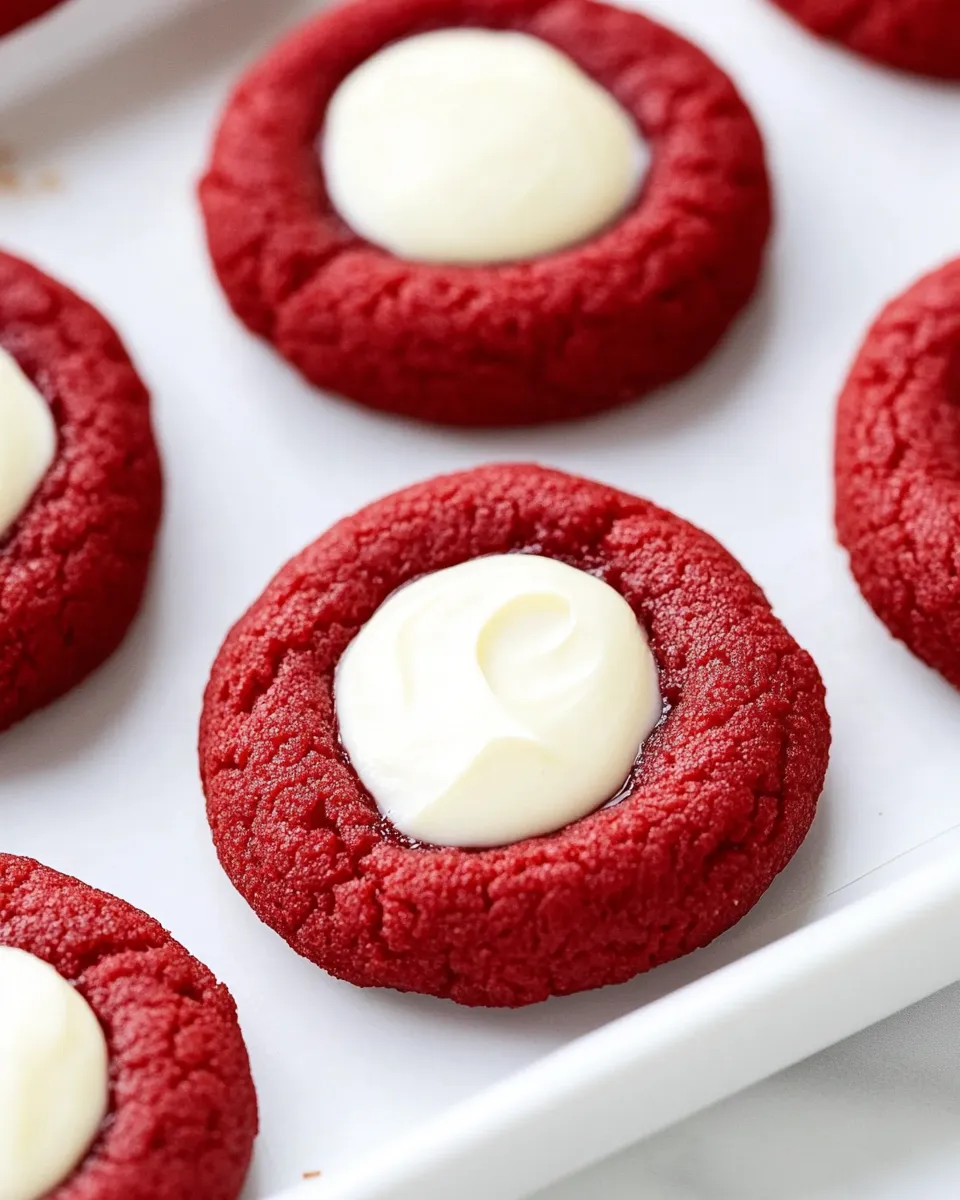 Homemade Red Velvet Thumbprint Cookies with Cream Cheese Filling photo