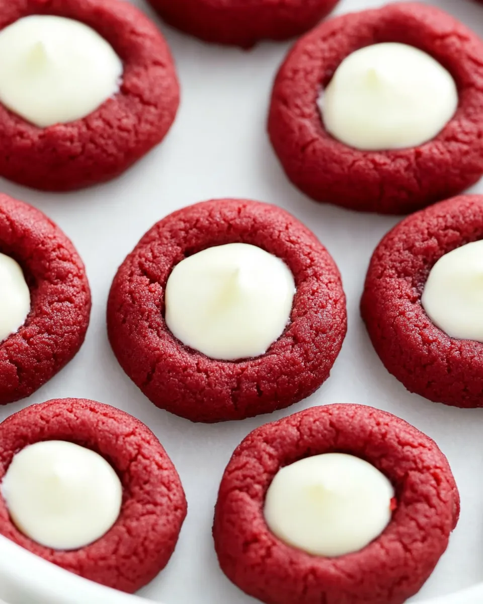 Easy Red Velvet Thumbprint Cookies with Cream Cheese Filling shot