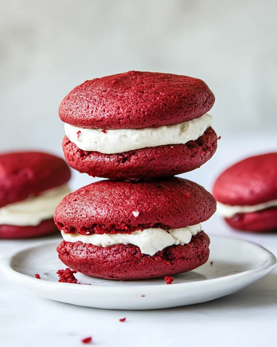 Delicious Red Velvet Whoopie Pies with Cream Cheese Filling shot