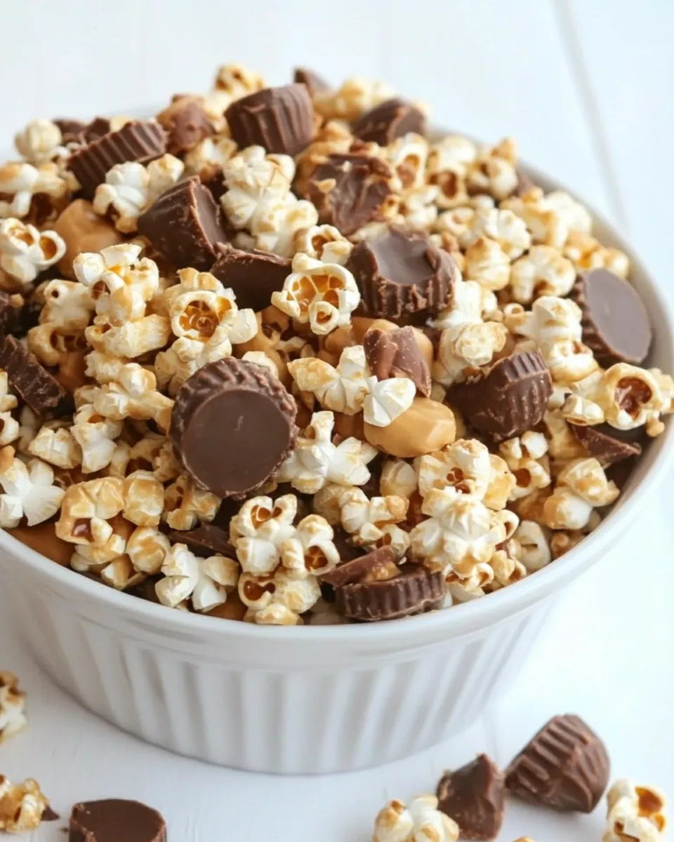 Homemade Reeses Peanut Butter Cup Popcorn photo