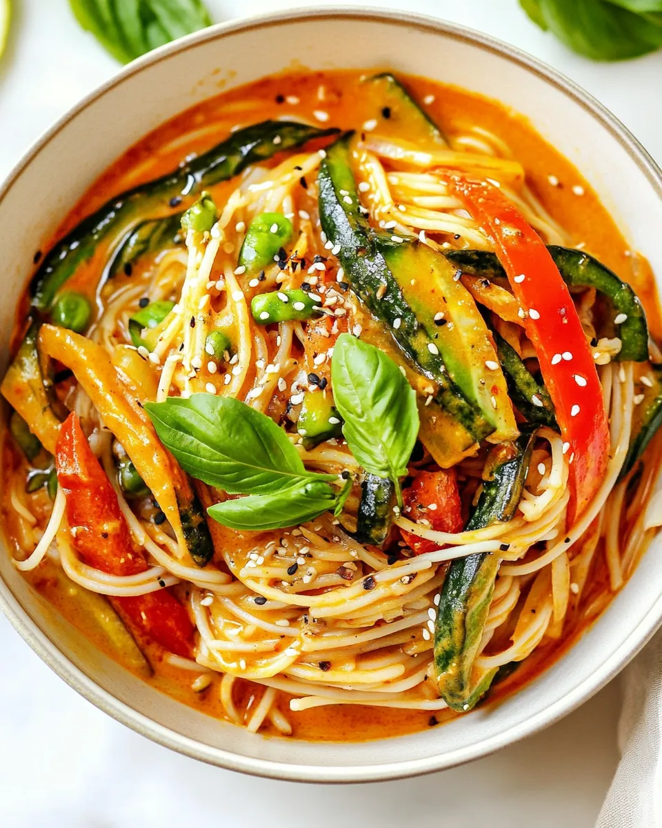 Delicious Rice Noodles in Coconut Curry Sauce food shot