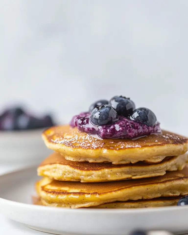 Amazing Ricotta Pancakes with Salted Blueberry Butter. recipe image