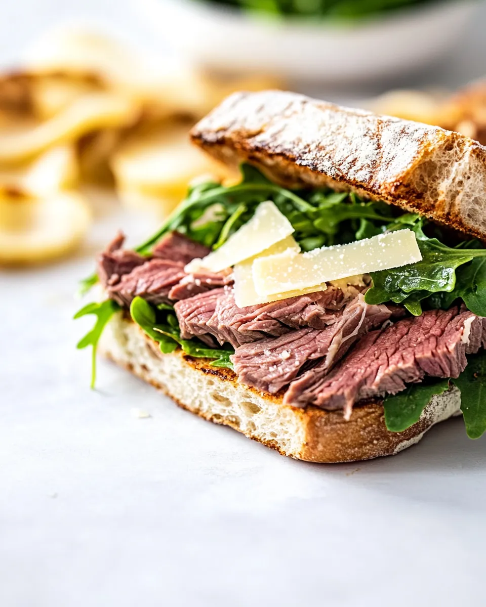 Classic Roast Beef Sandwich with Arugula and Shaved Parmesan image
