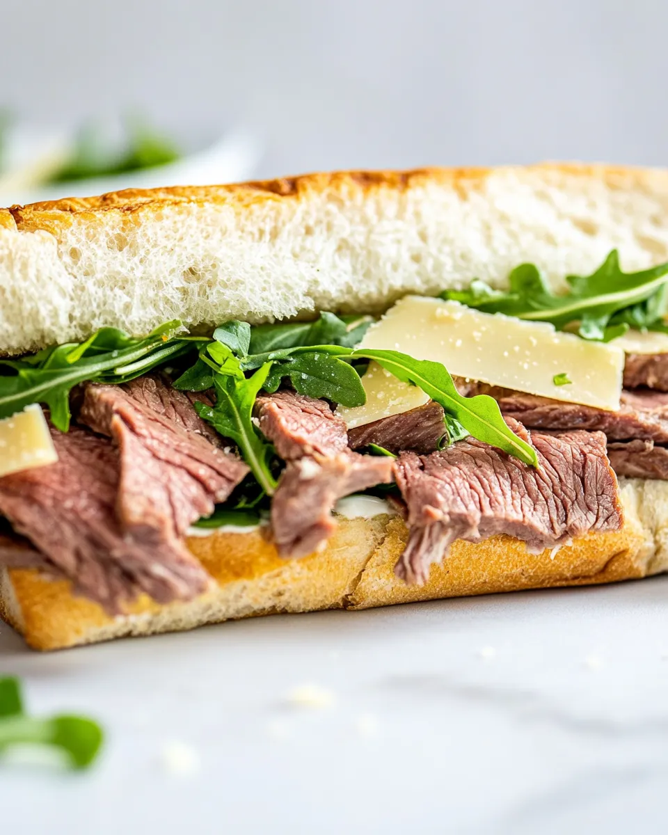 Easy Roast Beef Sandwich with Arugula and Shaved Parmesan shot