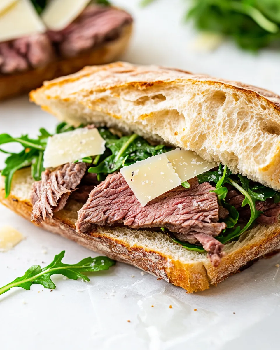 Delicious Roast Beef Sandwich with Arugula and Shaved Parmesan recipe photo