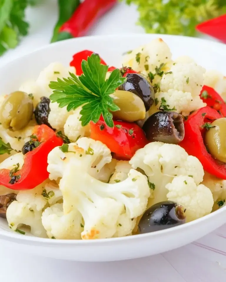 Homemade Roasted Cauliflower and Red Peppers with Olives photo