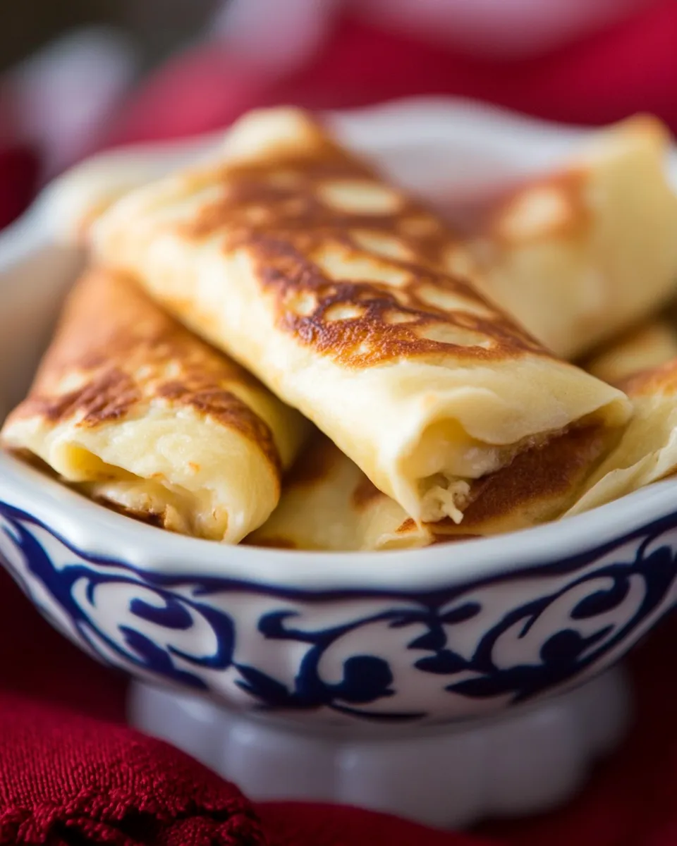 Delicious Russian Crepes with Cheese shot