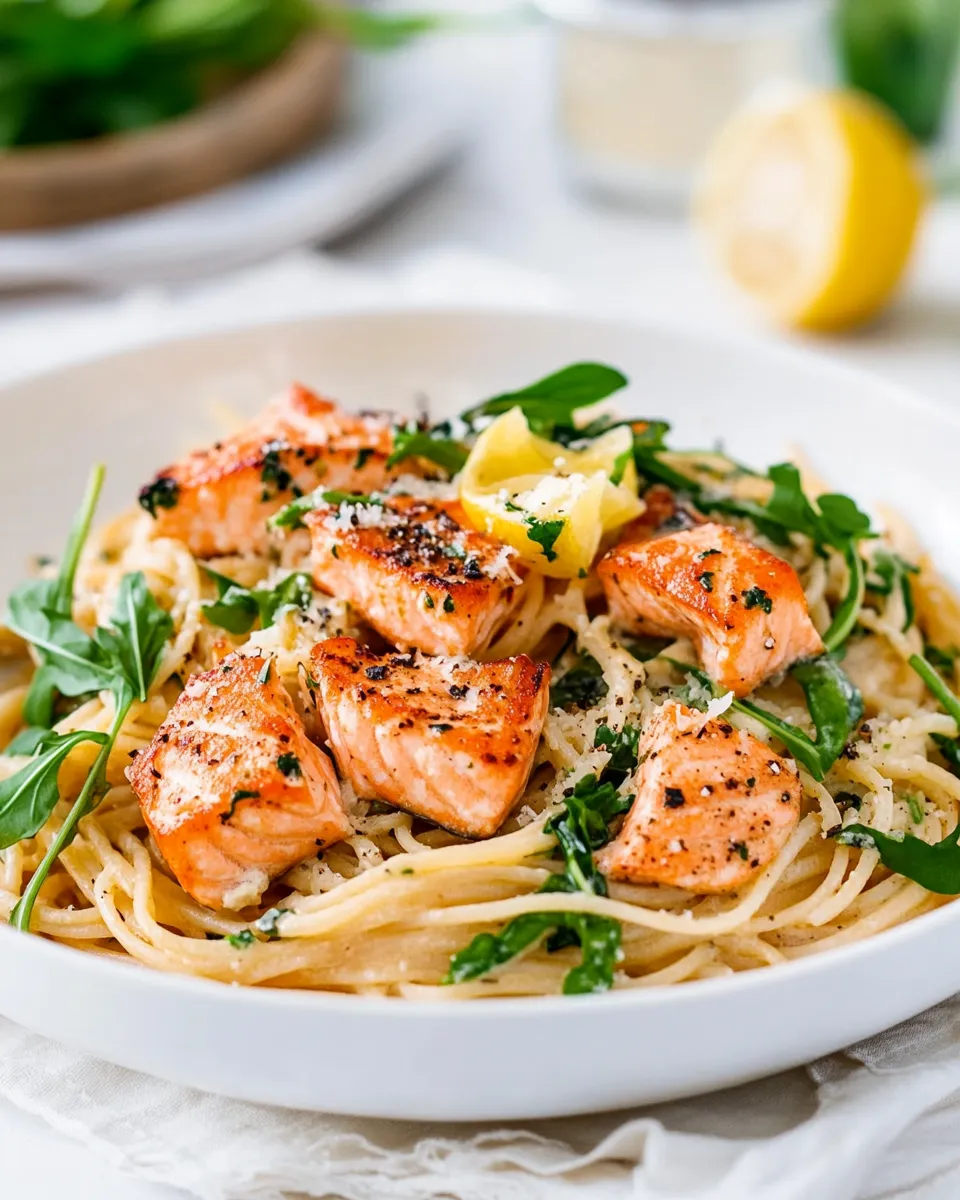 Homemade Salmon Spaghetti with Lemon Garlic Sauce image