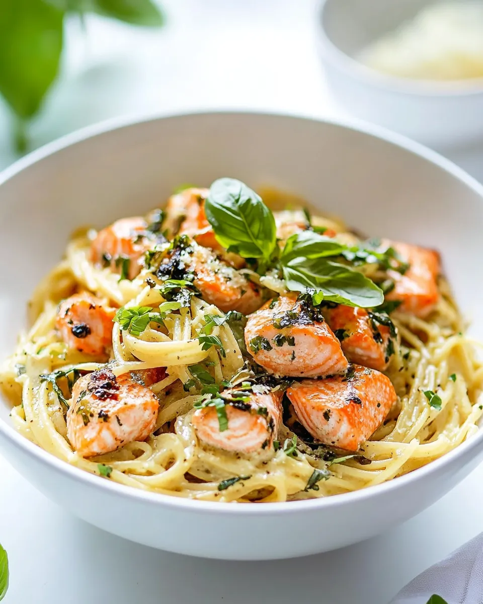 Classic Salmon Spaghetti with Lemon Garlic Sauce recipe photo