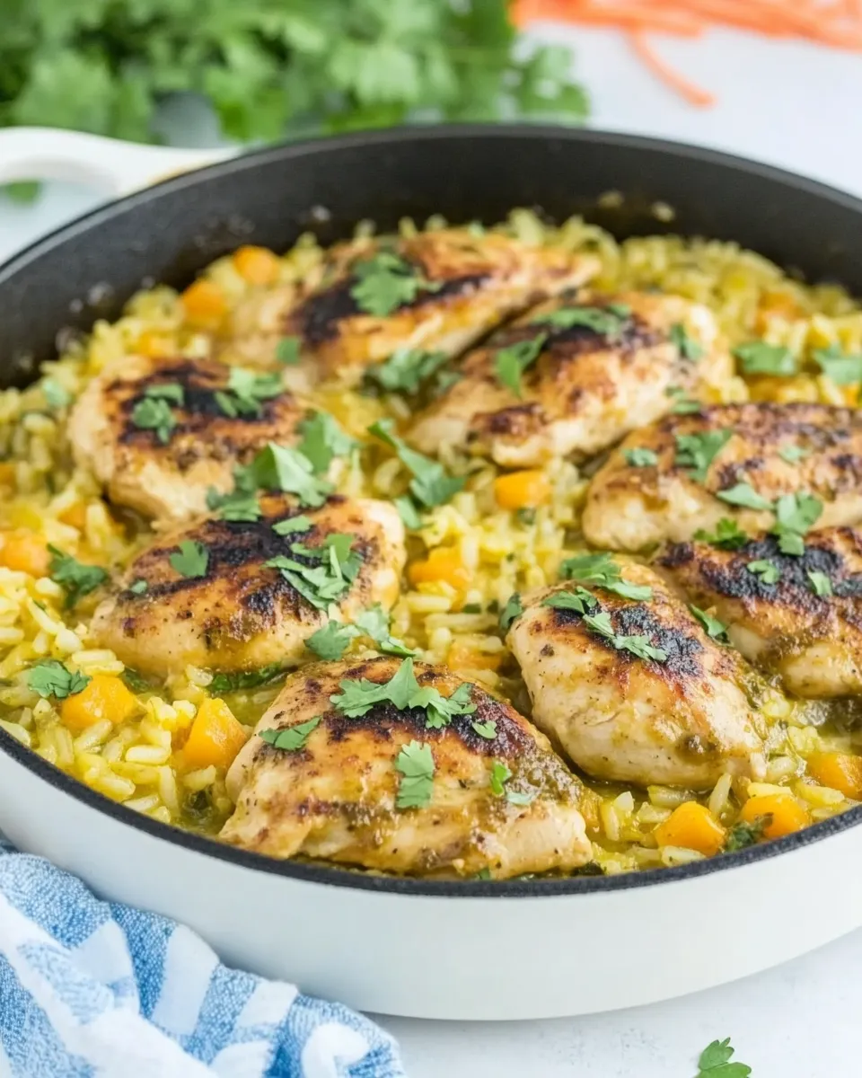 Savory Salsa Verde Chicken and Rice Skillet recipe photo