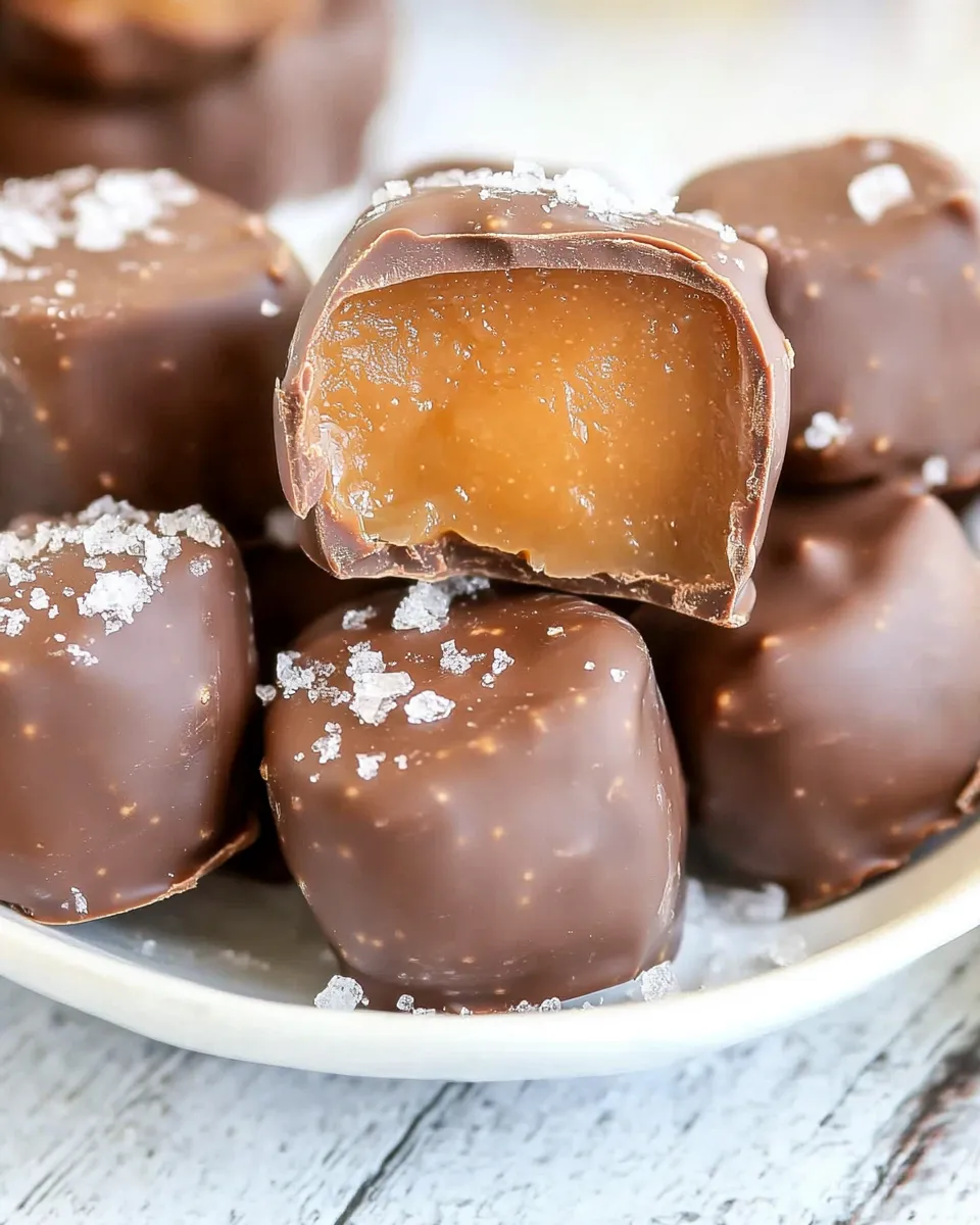 Delicious Salted Chocolate Covered Caramels shot