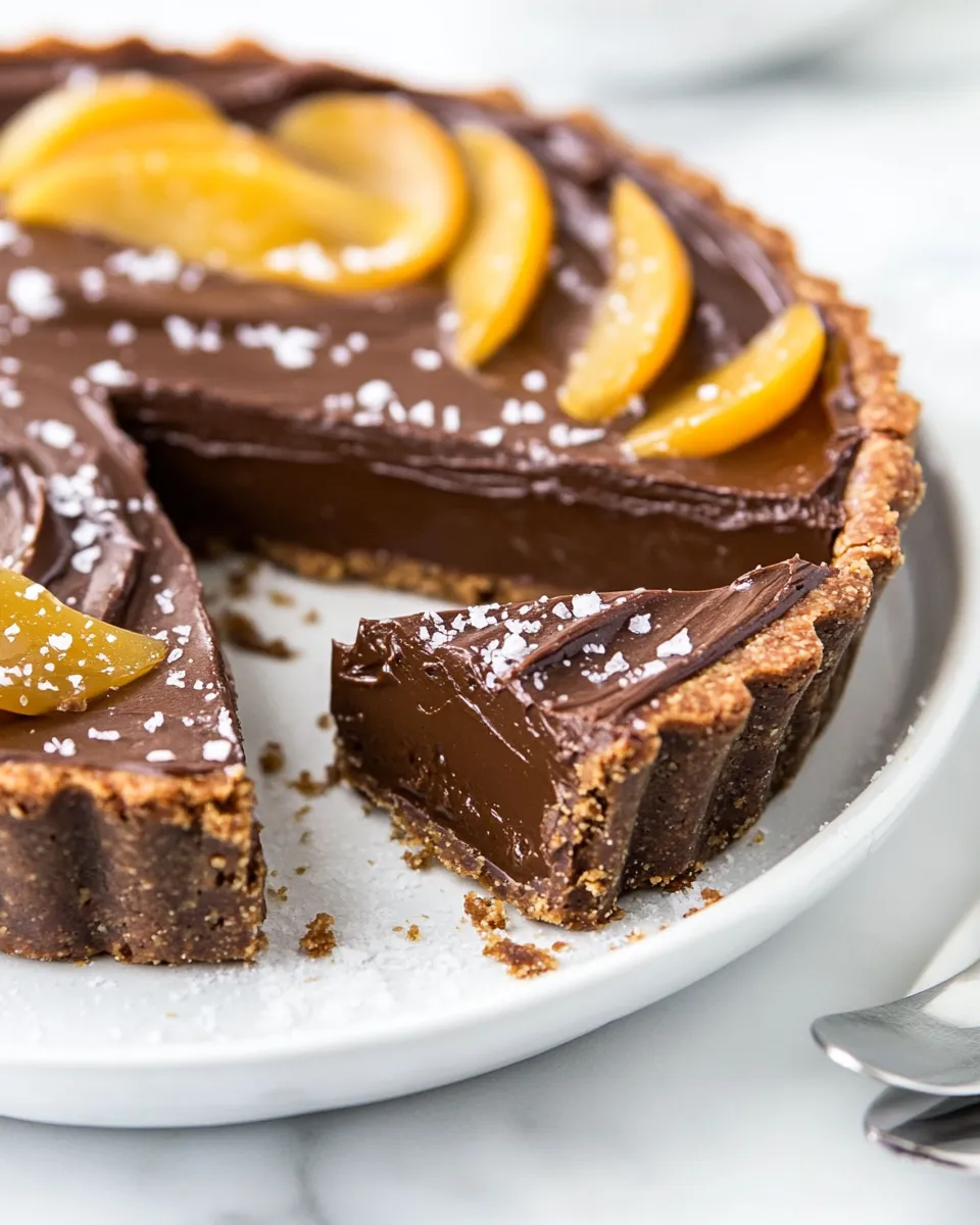 Homemade Salted Dark Chocolate and Dulce de Leche Tart photo