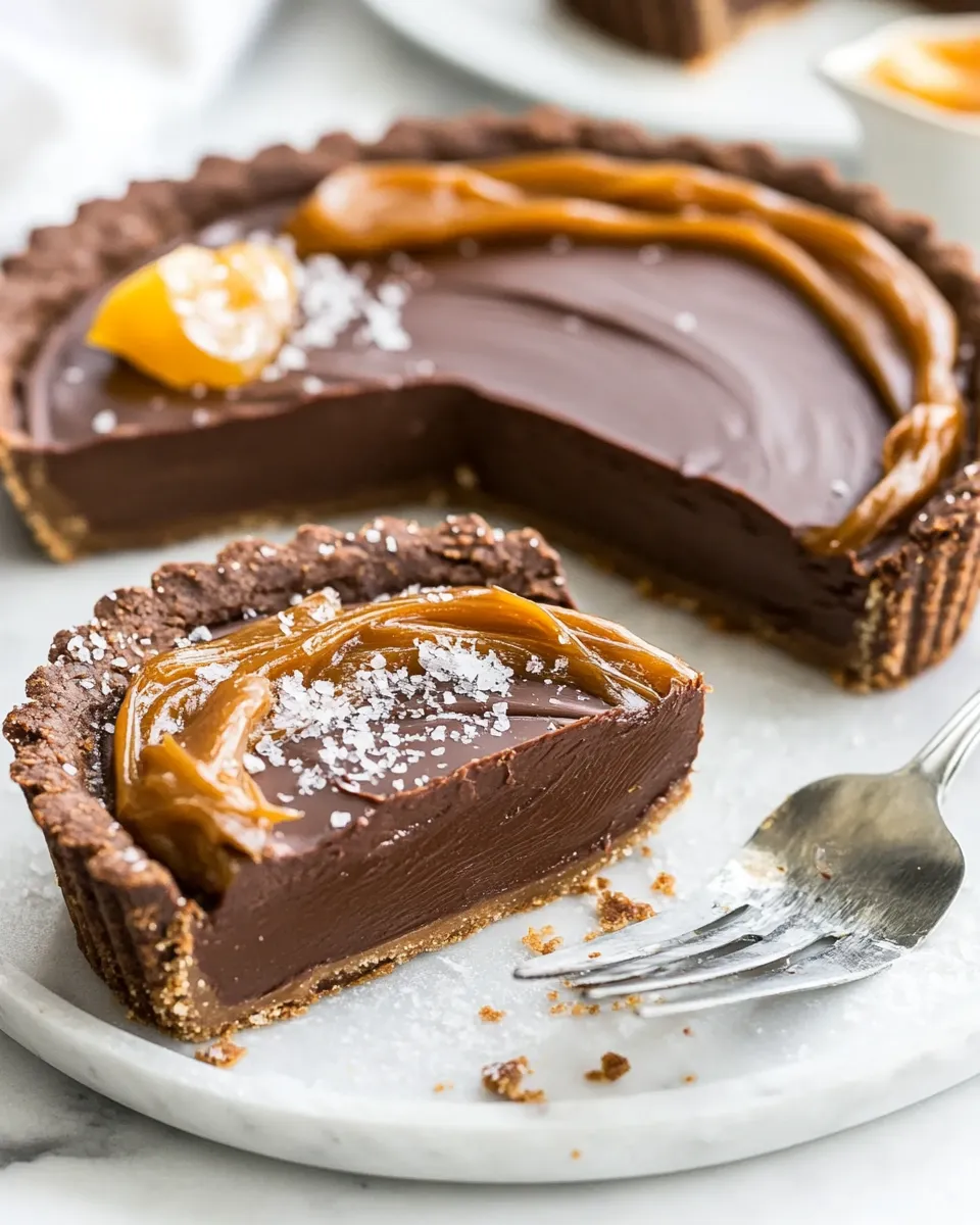 Classic Salted Dark Chocolate and Dulce de Leche Tart shot