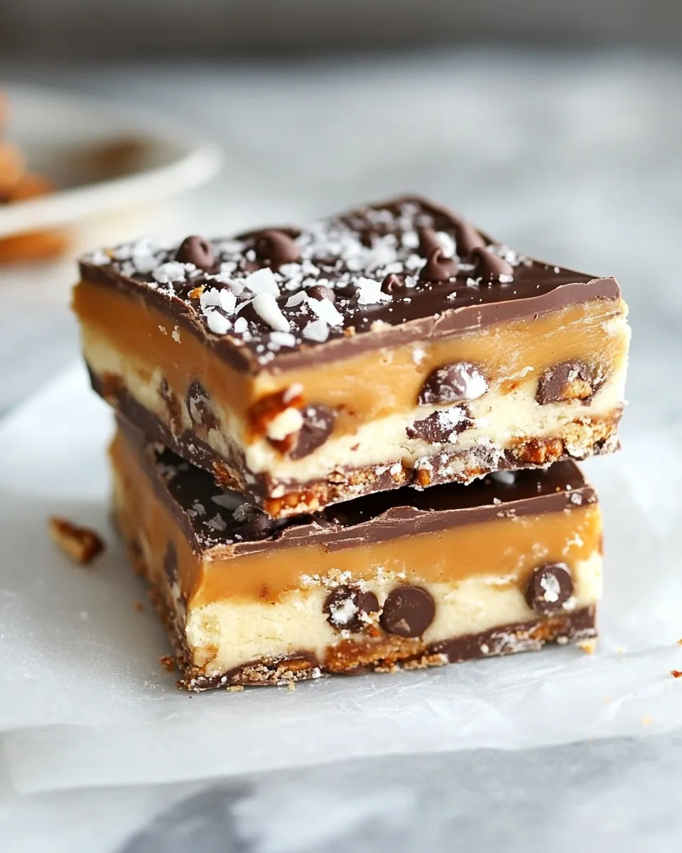 Ultimate Salted Pretzel Chocolate Chip Cookie Dough Snickers Bars plate image