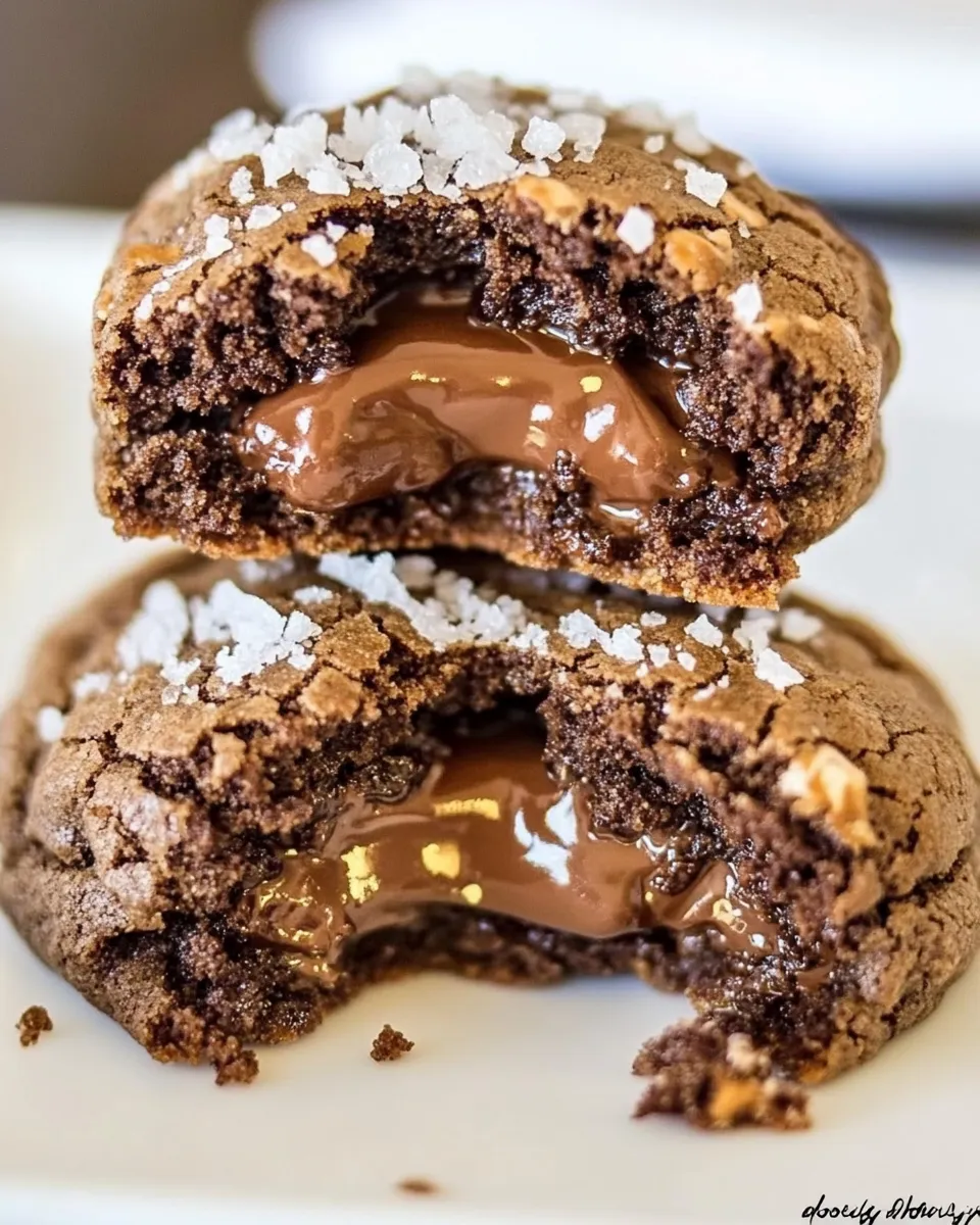 Delicious Salted Rolo and Nutella Stuffed Double Chocolate Cookies image