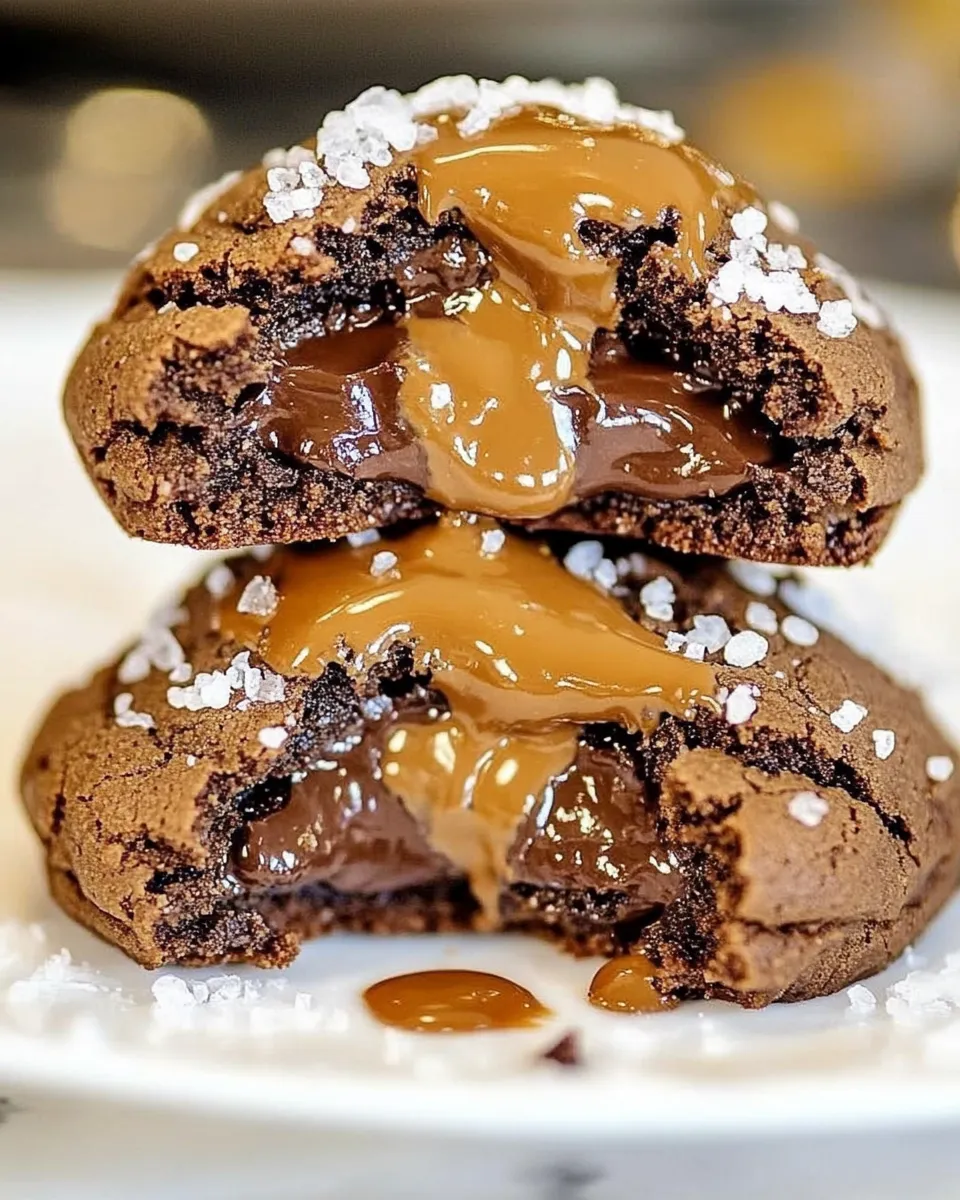 Easy Salted Rolo and Nutella Stuffed Double Chocolate Cookies recipe photo
