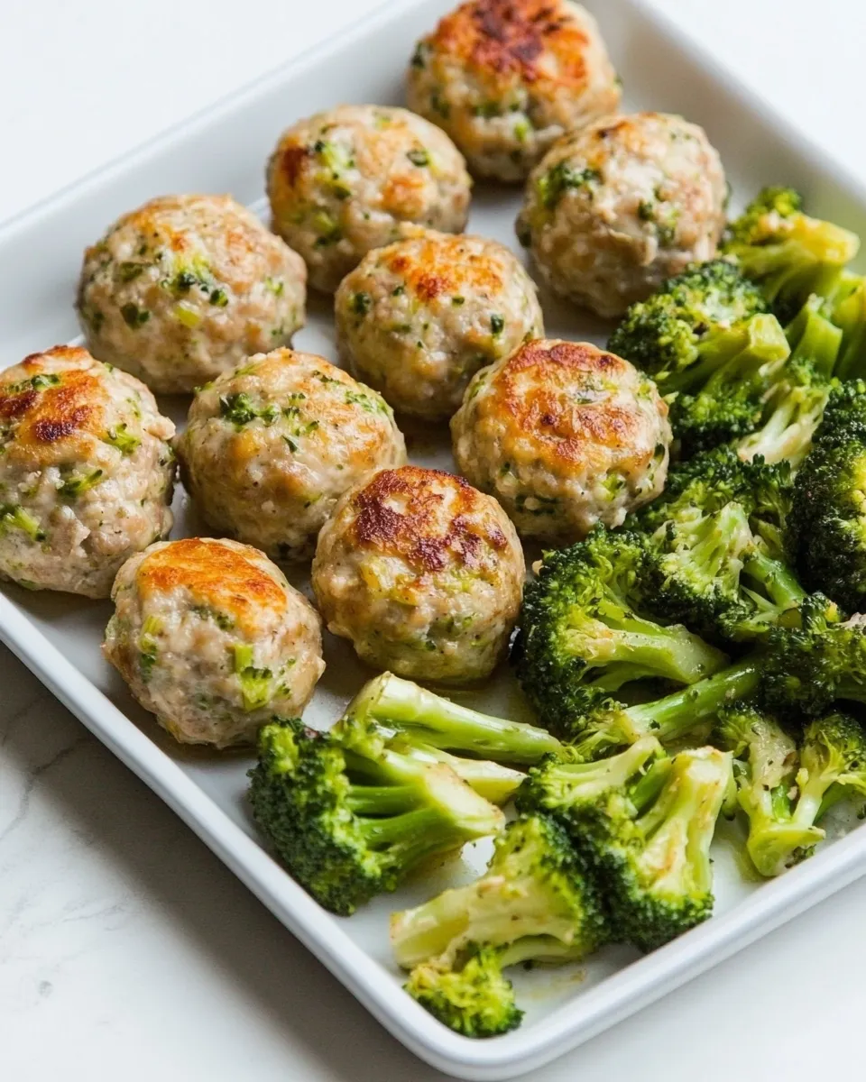 Delicious Sheet Pan Chicken Meatballs and Broccoli image