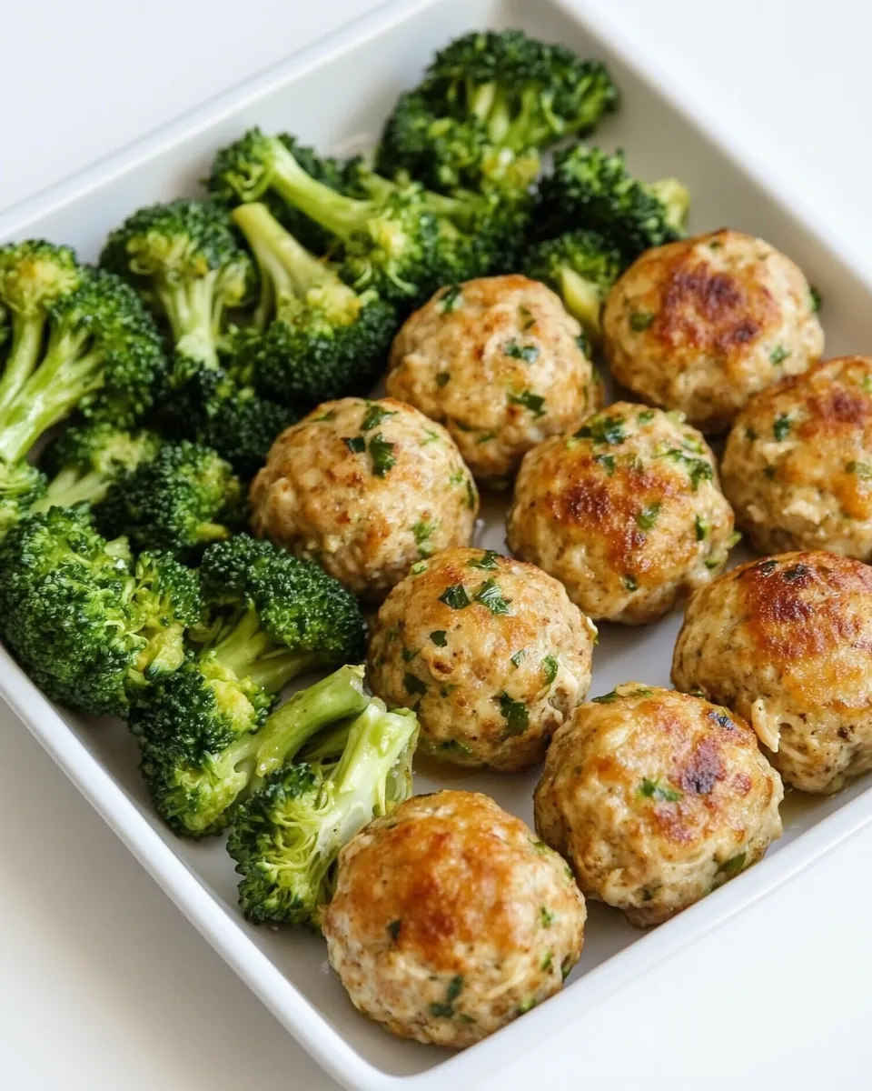 Healthy Sheet Pan Chicken Meatballs and Broccoli recipe photo