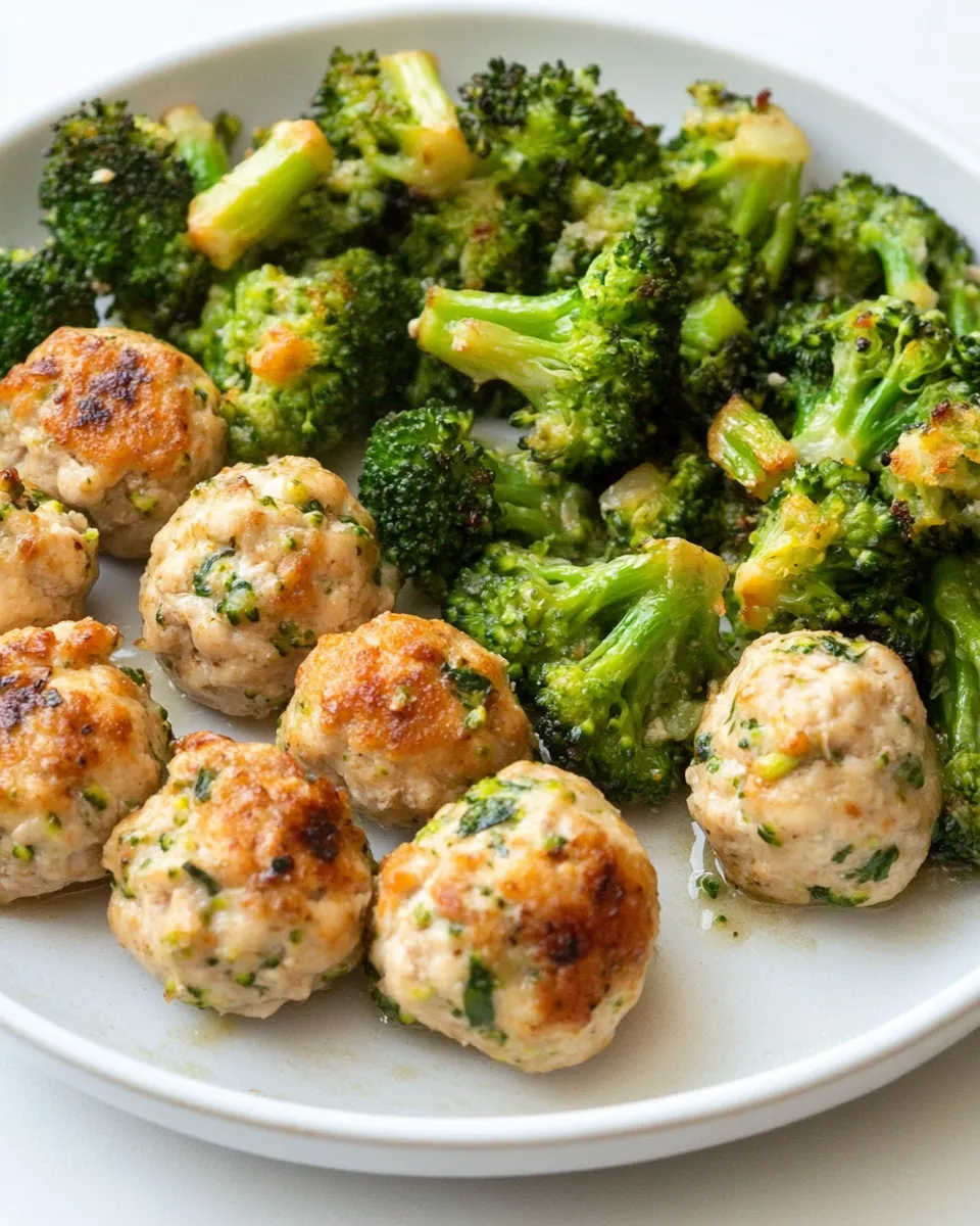 Quick Sheet Pan Chicken Meatballs and Broccoli dish photo