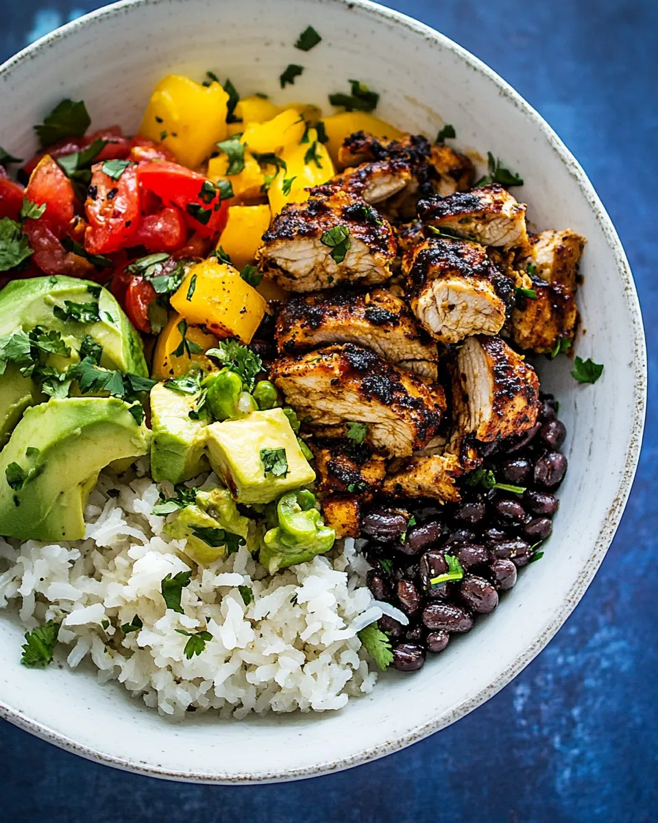 Homemade Sheet Pan Cuban Chicken and Black Bean Rice Bowl. picture