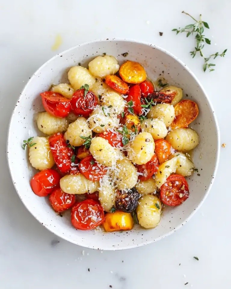 Delicious Sheet Pan Gnocchi and Roasted Vegetables. shot