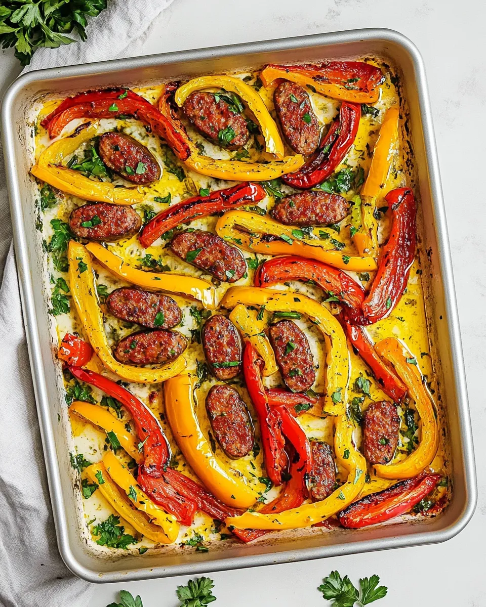 Delicious Sheet Pan Sausage and Peppers shot
