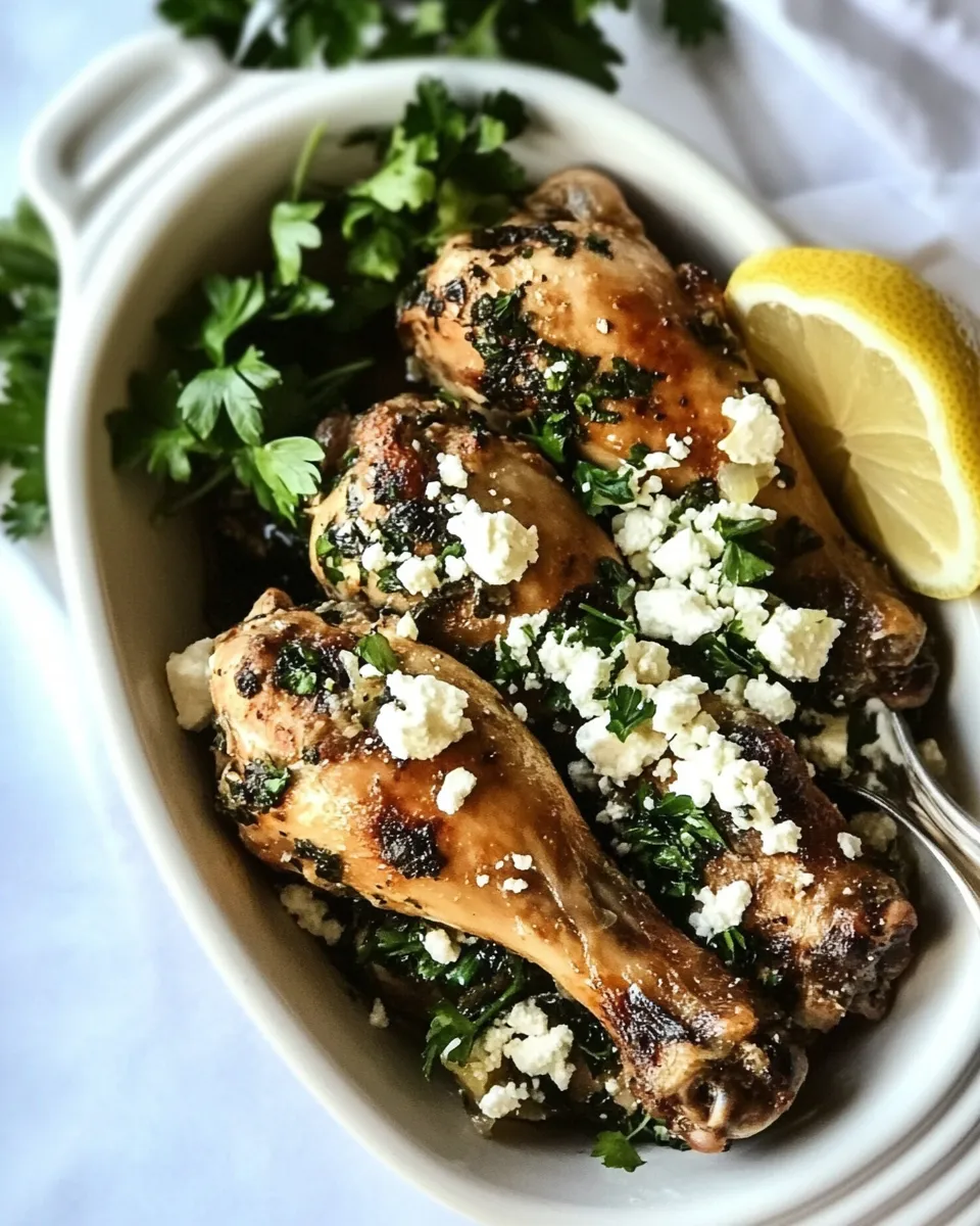 Easy Slow Cooker Lemon Feta Chicken Drumsticks recipe photo