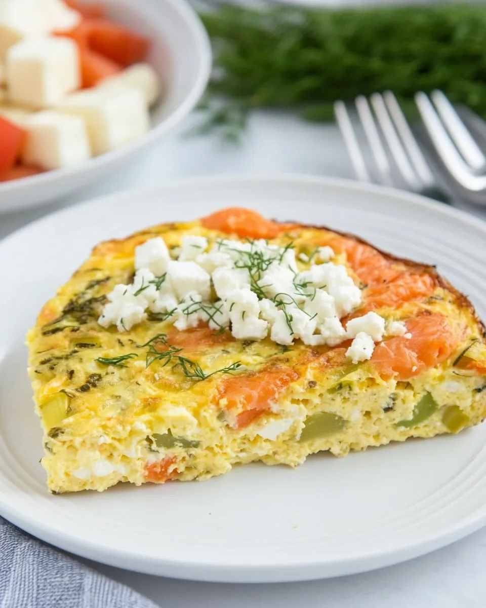 Homemade Smoked Salmon Frittata with Goat Cheese and Leeks photo