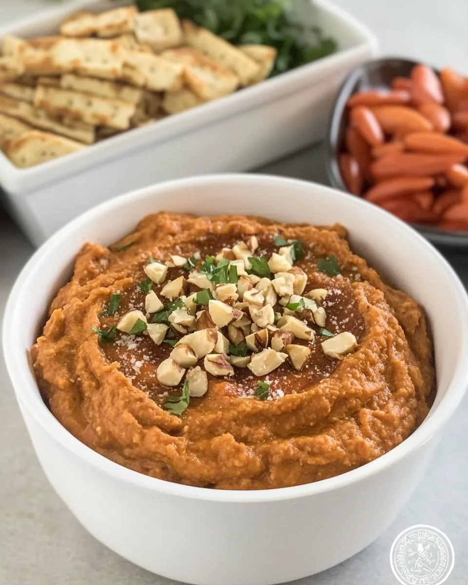 Homemade Smoky Roasted Eggplant Red Pepper Dip with Walnuts photo