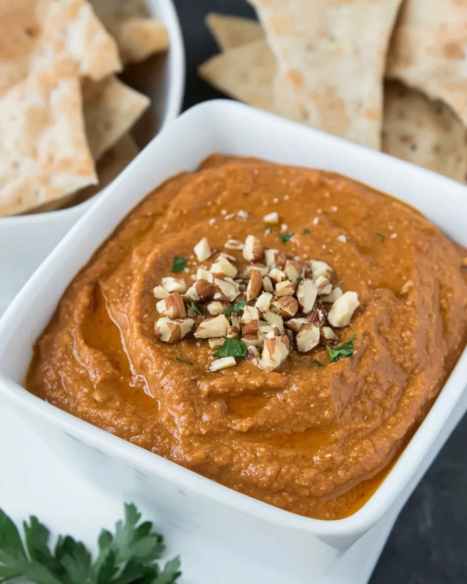 Classic Smoky Roasted Eggplant Red Pepper Dip with Walnuts image