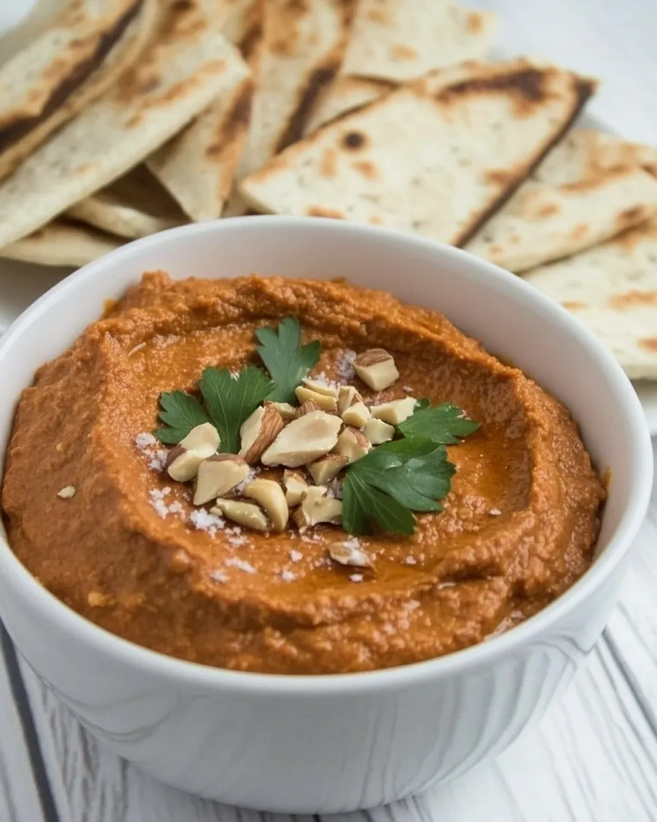 Delicious Smoky Roasted Eggplant Red Pepper Dip with Walnuts recipe photo