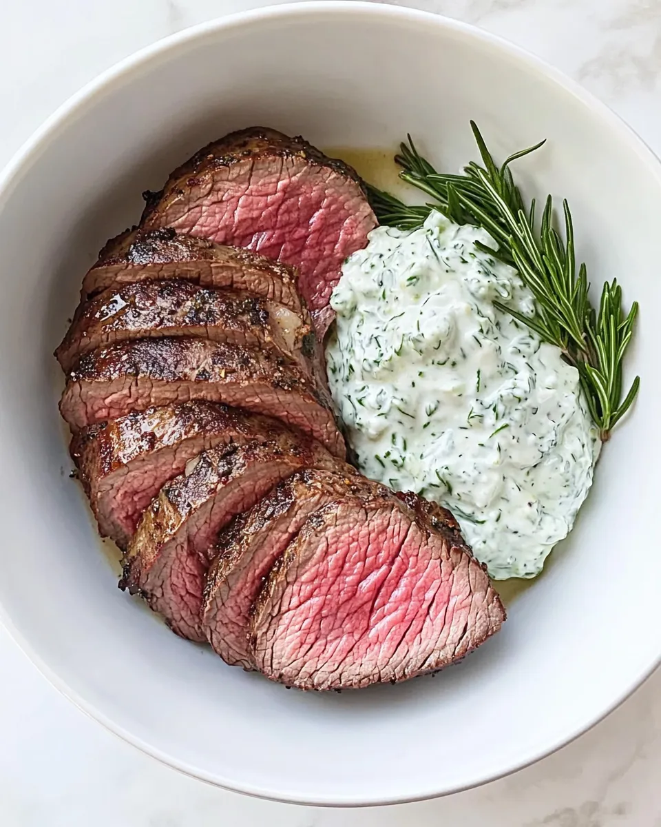 Classic Sous Vide Filet Mignon (Medium Rare) With Tzatziki Sauce image