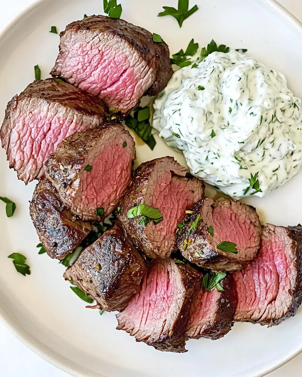 Easy Sous Vide Filet Mignon (Medium Rare) With Tzatziki Sauce shot