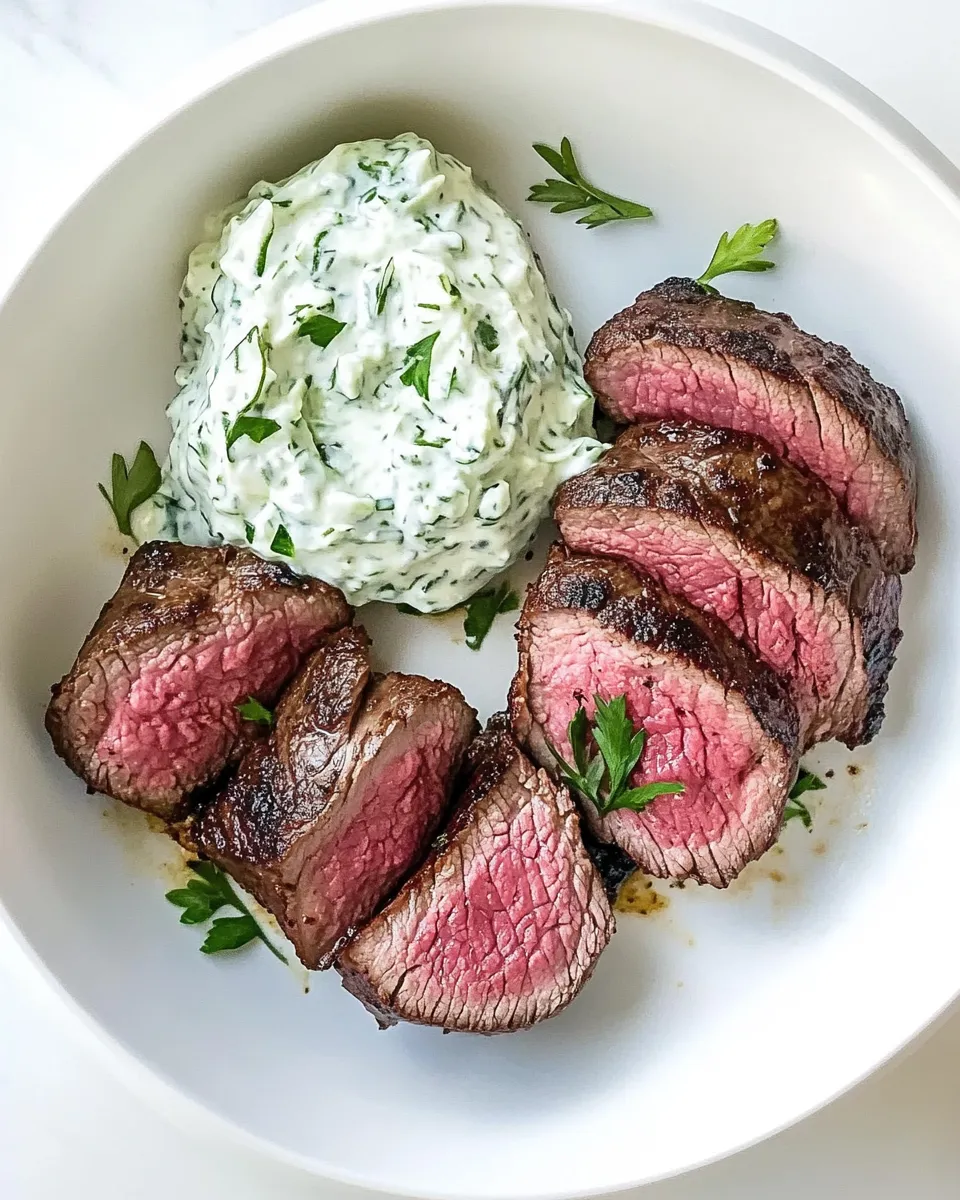 Delicious Sous Vide Filet Mignon (Medium Rare) With Tzatziki Sauce recipe photo