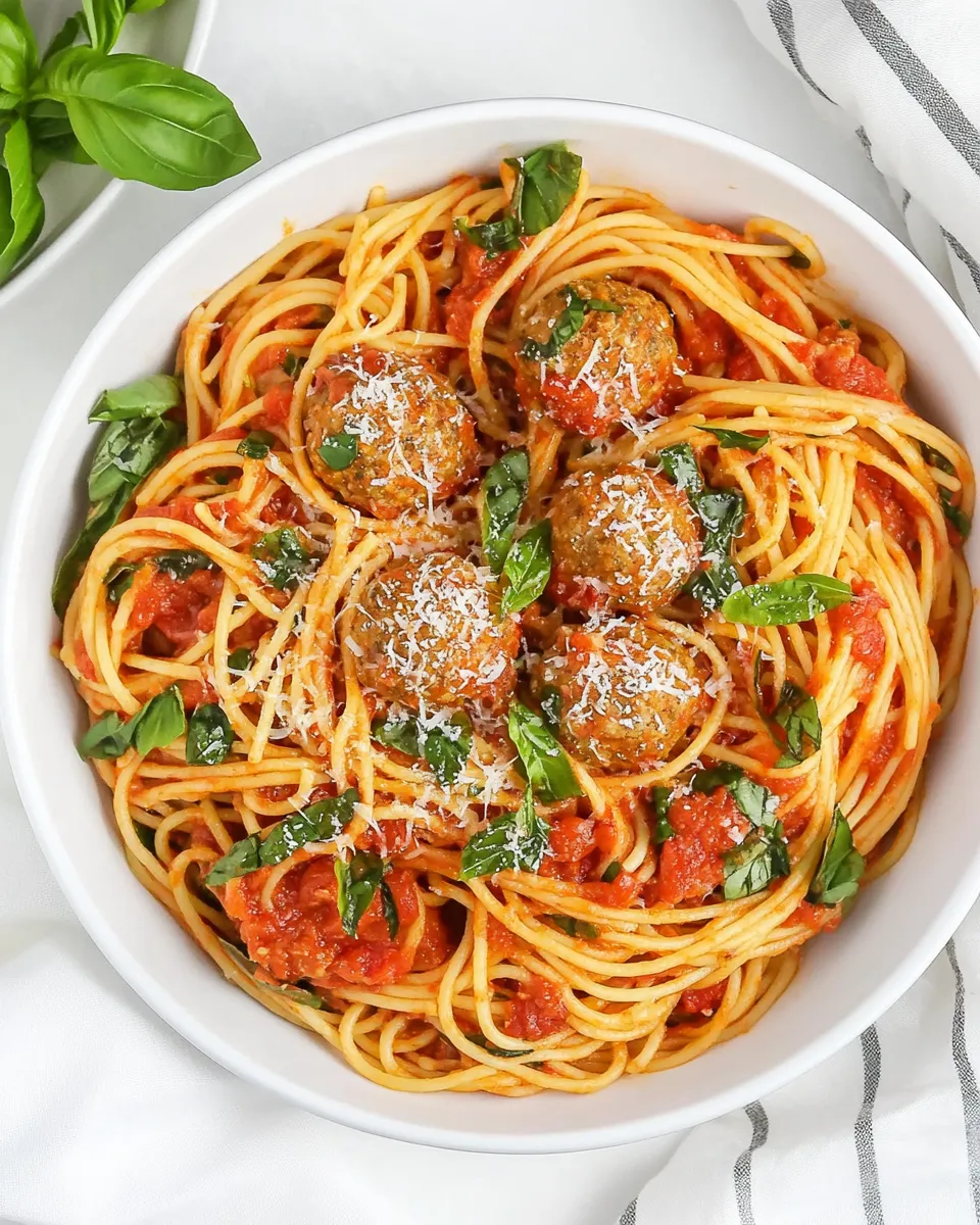Homemade Spaghetti with Turkey Meatballs in Spicy Tomato Sauce photo
