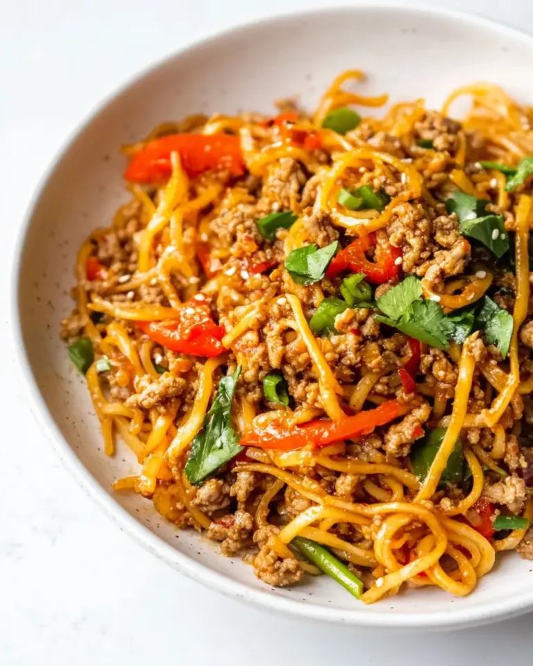Homemade Spicy Hearts of Palm Noodle Stir Fry with Ground Chicken photo